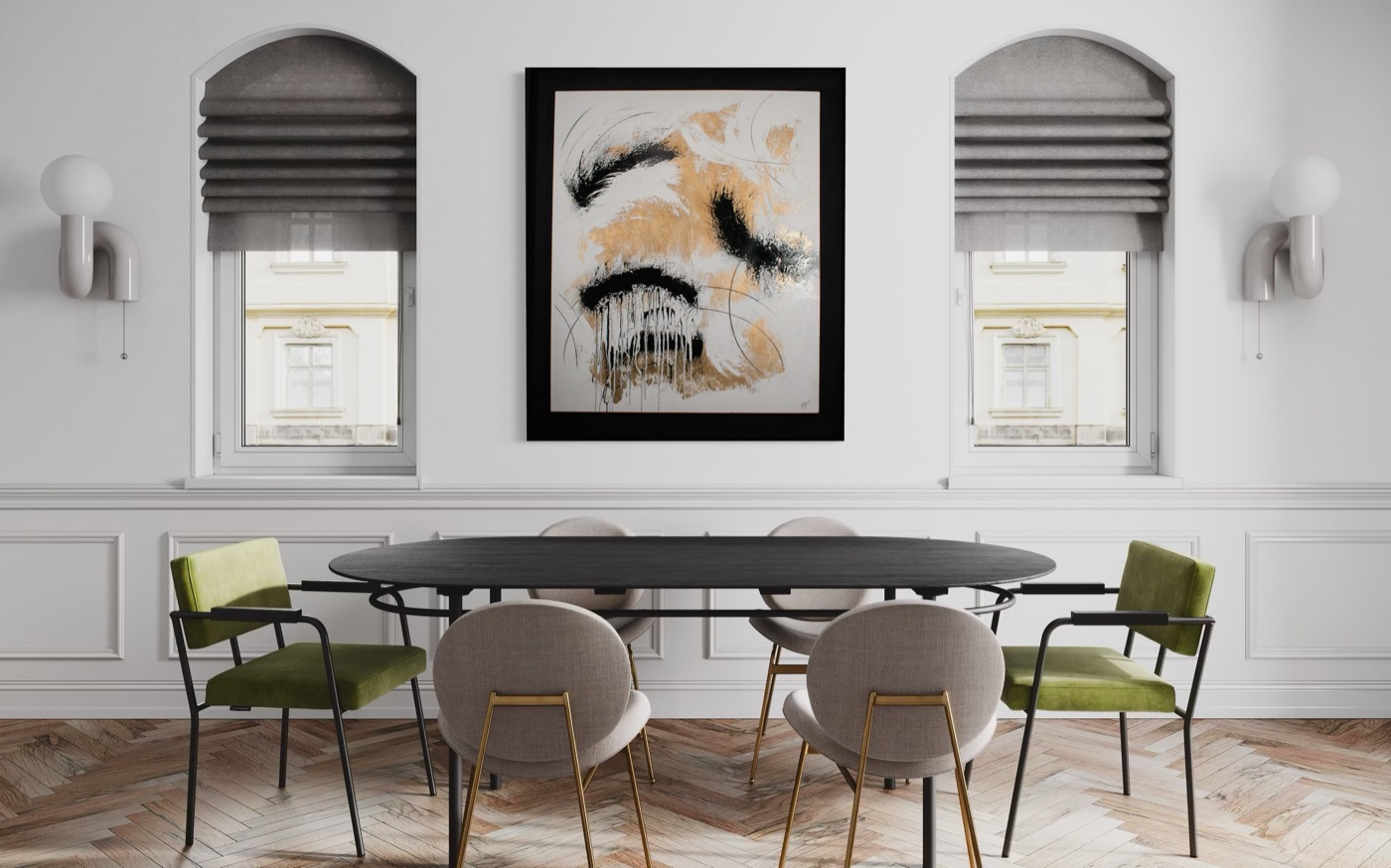 Obra de CrisSteinmanArt — Acrílico, esmalte, hoja de oro, plata y carboncillo · 126 × 147 cm